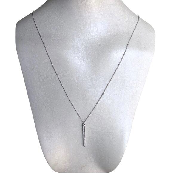 Classic Timeless Silver Plated Small Beads Cubic Zirconia Bar Pendant Necklace - Picture 1 of 15